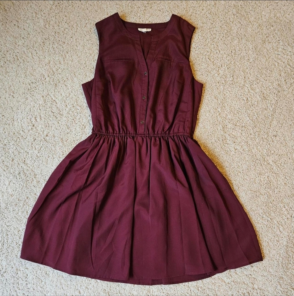Maison Jules Burgundy Button-Front Mini Dress